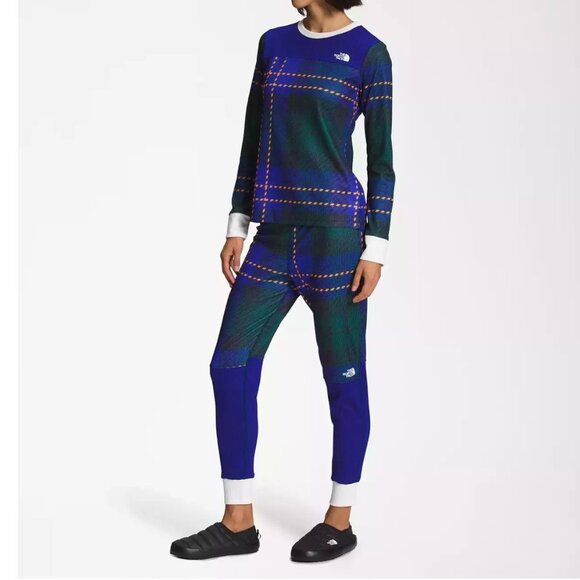 The North Face Women's Waffle Blue/Green Plaid Baselayer Pajama Set NWT Small - Picture 2 of 3